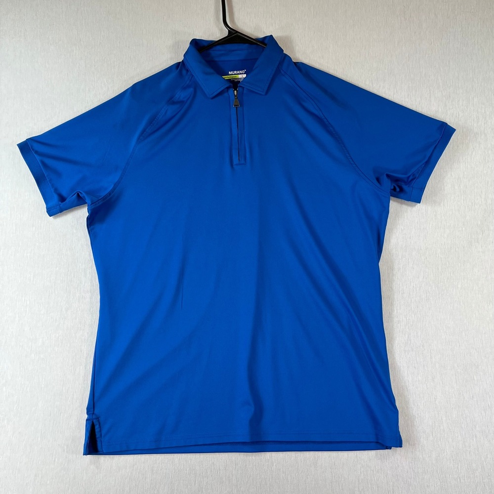 Murano Performance Polo Mens L Blue Quarter Zip Shirt Short Sleeve Golf Stretch